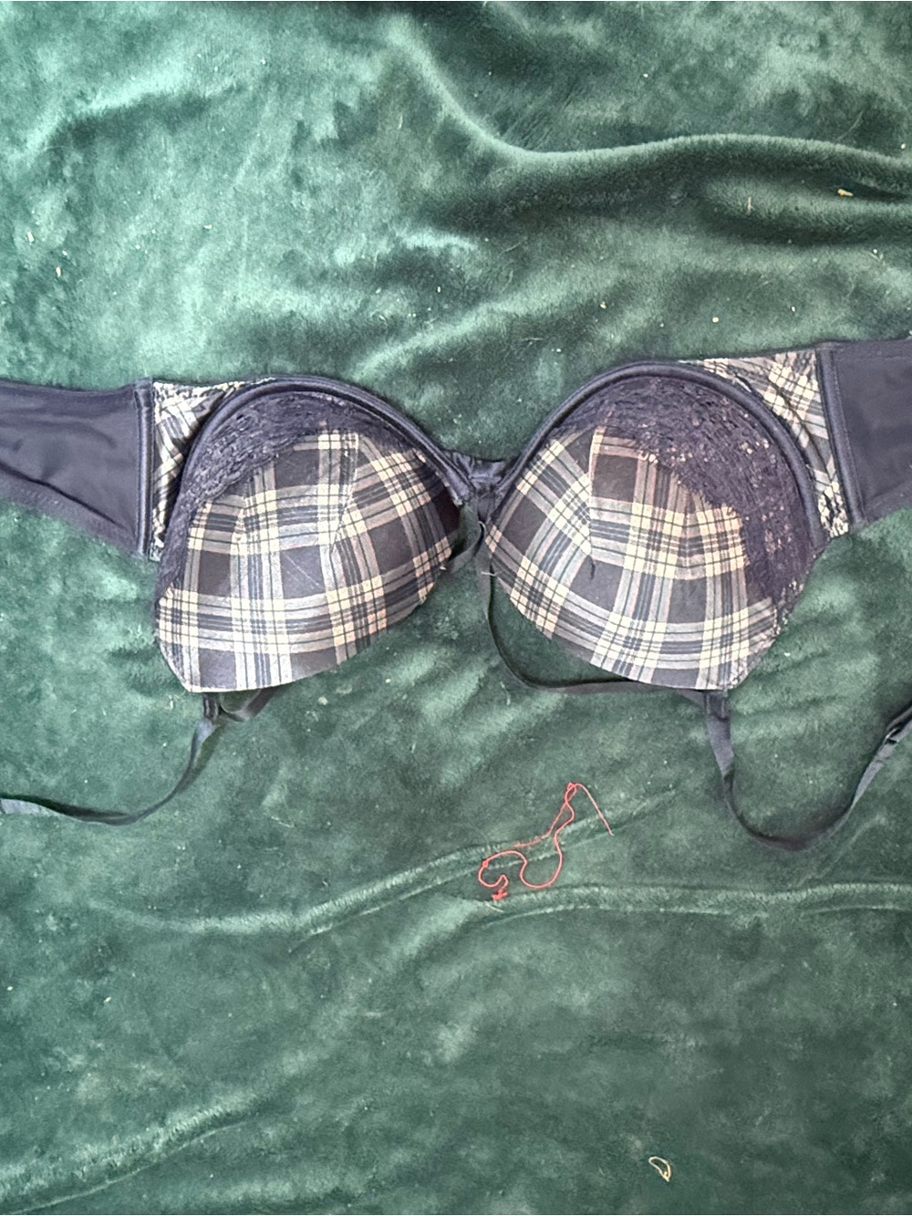 Victoria’s Secret Plaid Lace Trim Push-Up Bra - Black Plaid (36C)